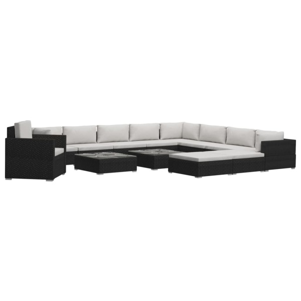 Set Mobilier De Grădină Cu Perne 13 Piese Negru Poliratan 46758